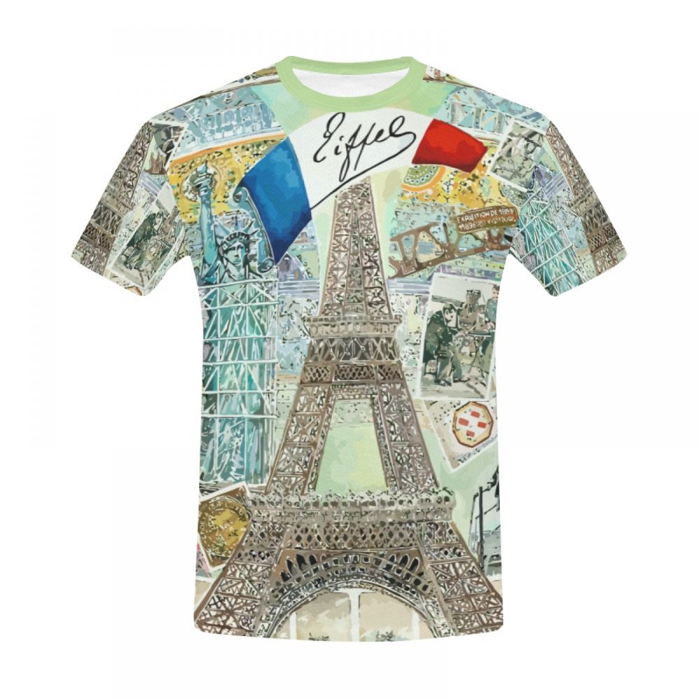 Camiseta Corta México Acuarela Arte Francia Torre Eiffel Hombre