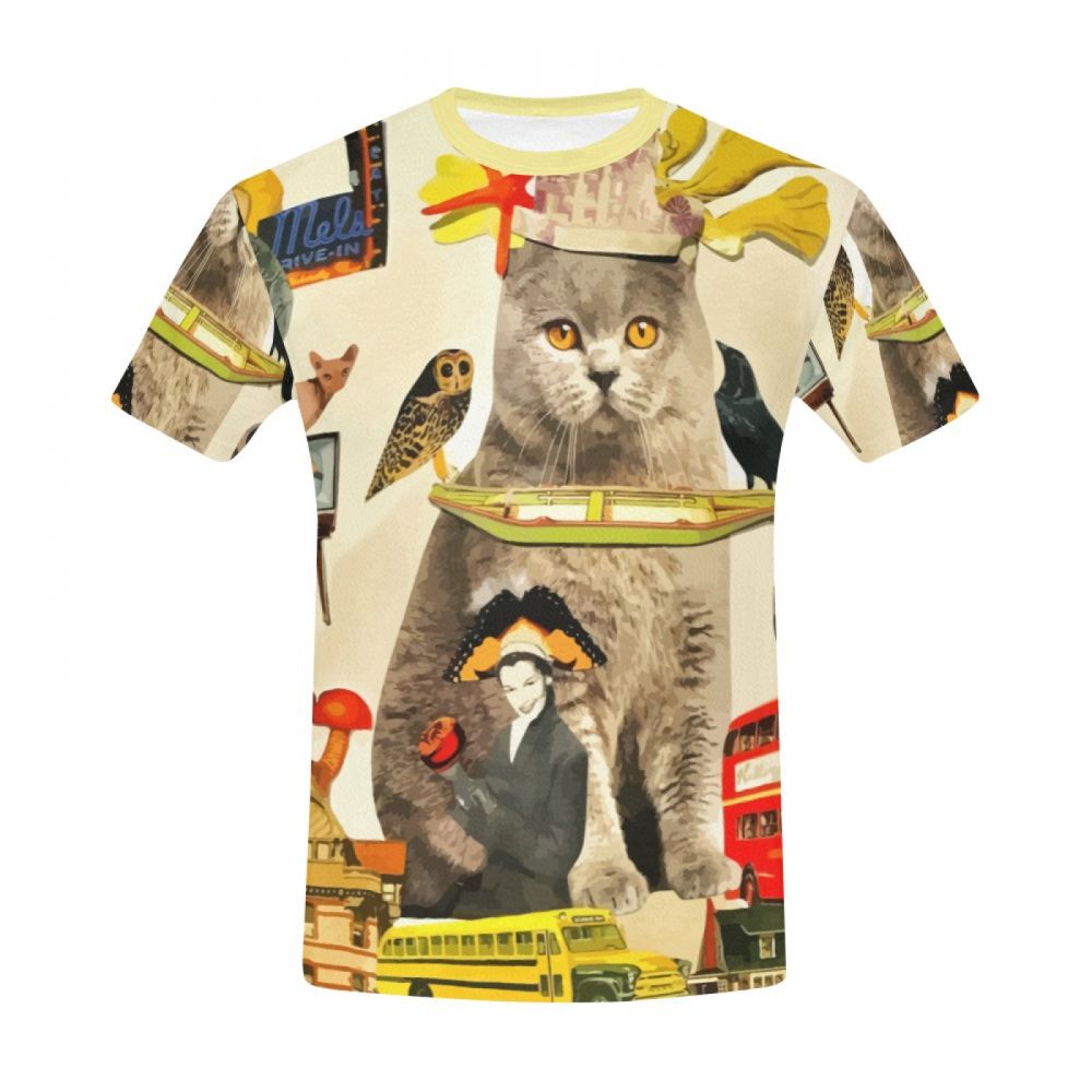 Camiseta Corta México Arte Loco Animales Gato Rey Hombre