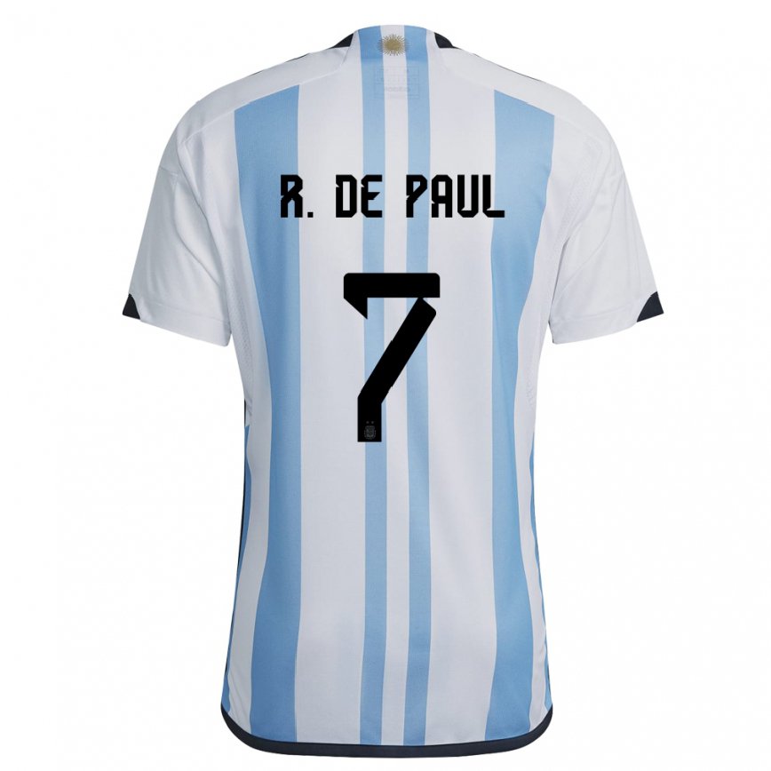 Niño Camiseta Argentina Rodrigo De Paul #7 Blanco Cielo Azul 1ª Equipación 22-24 México