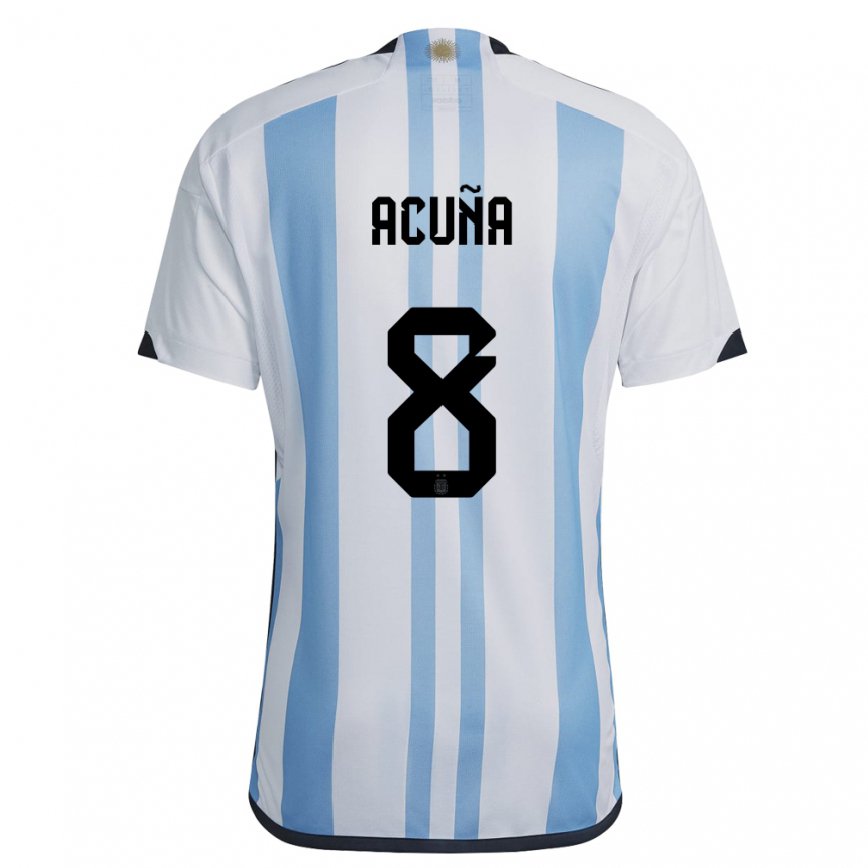 Niño Camiseta Argentina Marcos Acuna #8 Blanco Cielo Azul 1ª Equipación 22-24 México