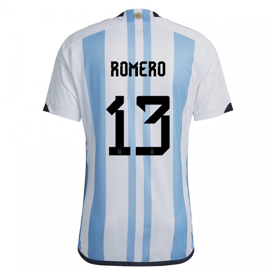 Niño Camiseta Argentina Cristian Romero #13 Blanco Cielo Azul 1ª Equipación 22-24 México