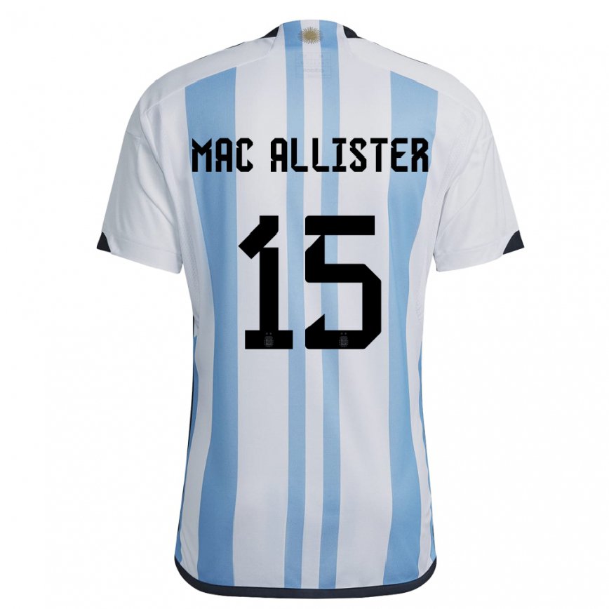 Niño Camiseta Argentina Alexis Mac Allister #15 Blanco Cielo Azul 1ª Equipación 22-24 México