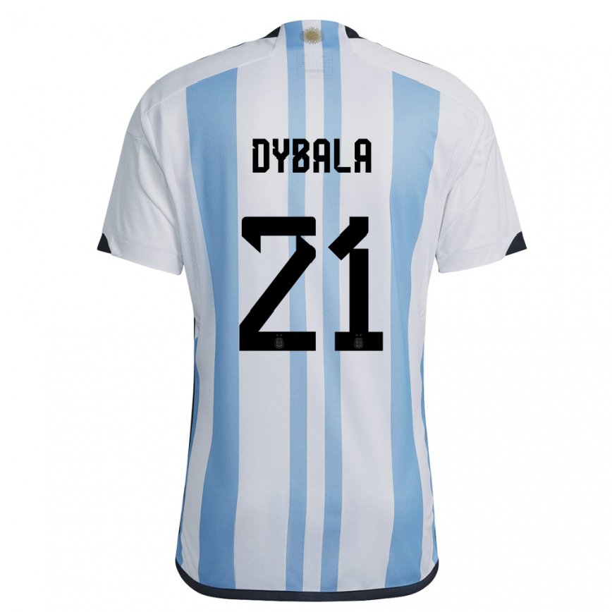 Niño Camiseta Argentina Paulo Dybala #21 Blanco Cielo Azul 1ª Equipación 22-24 México