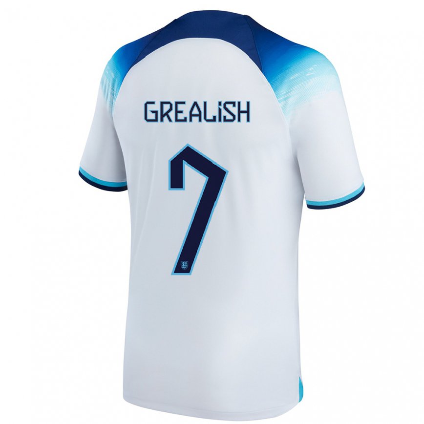 Niño Camiseta Inglaterra Jack Grealish #7 Blanco Azul 1ª Equipación 22-24 México