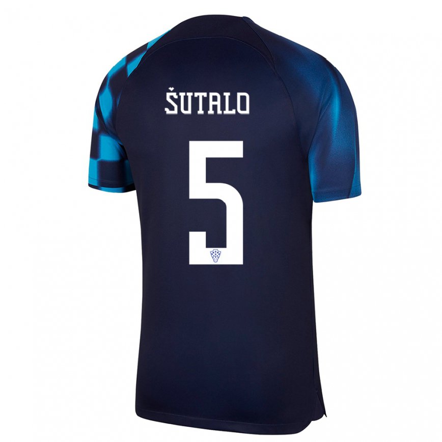 Niño Camiseta Croacia Josip Sutalo #5 Azul Oscuro 2ª Equipación 22-24 México