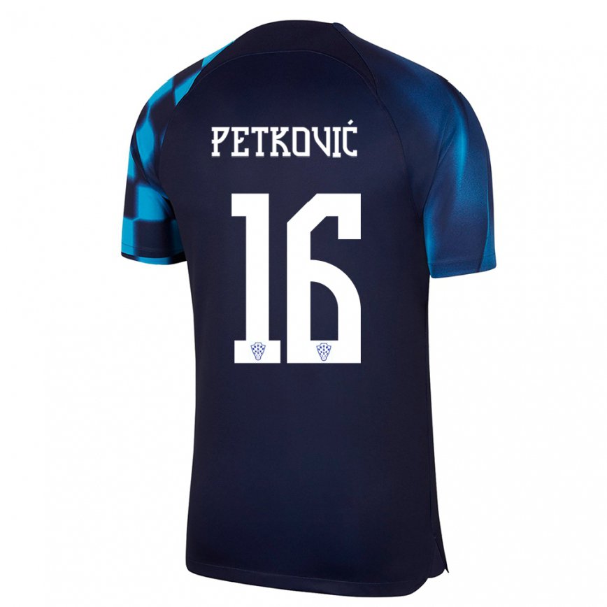 Niño Camiseta Croacia Bruno Petkovic #16 Azul Oscuro 2ª Equipación 22-24 México