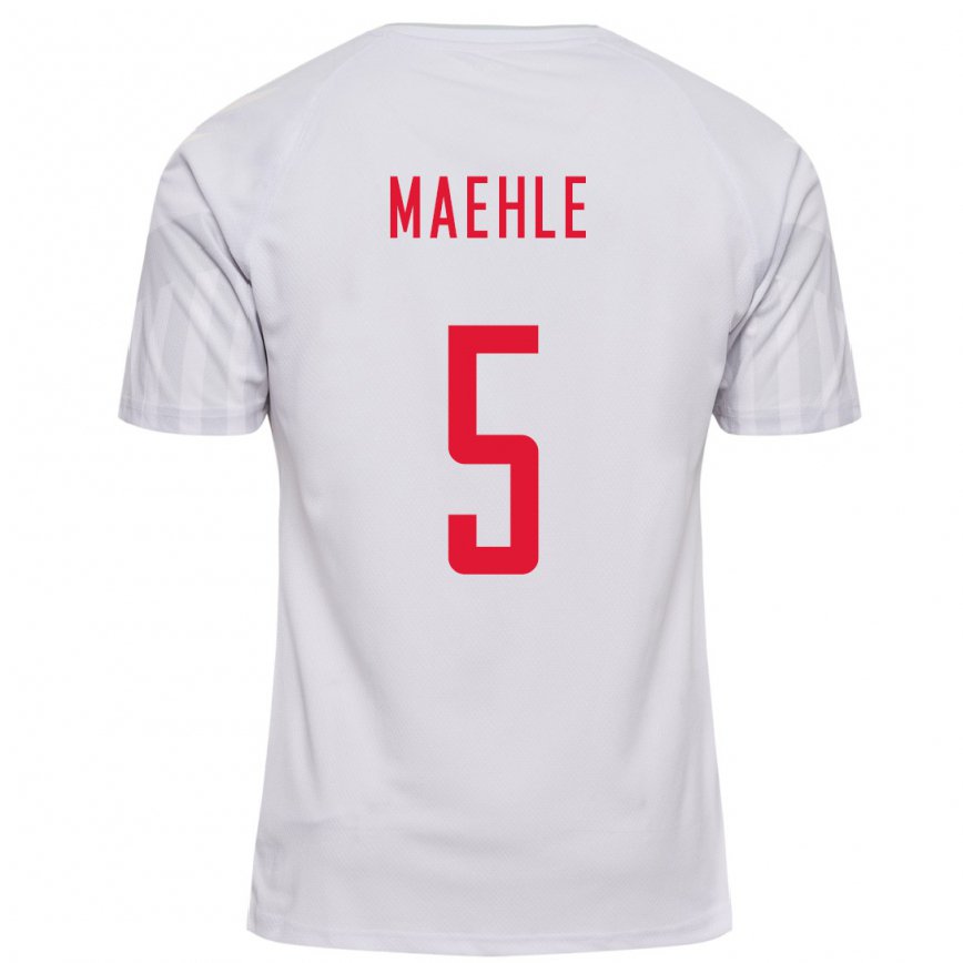 Niño Camiseta Dinamarca Joakim Maehle #5 Blanco 2ª Equipación 22-24 México