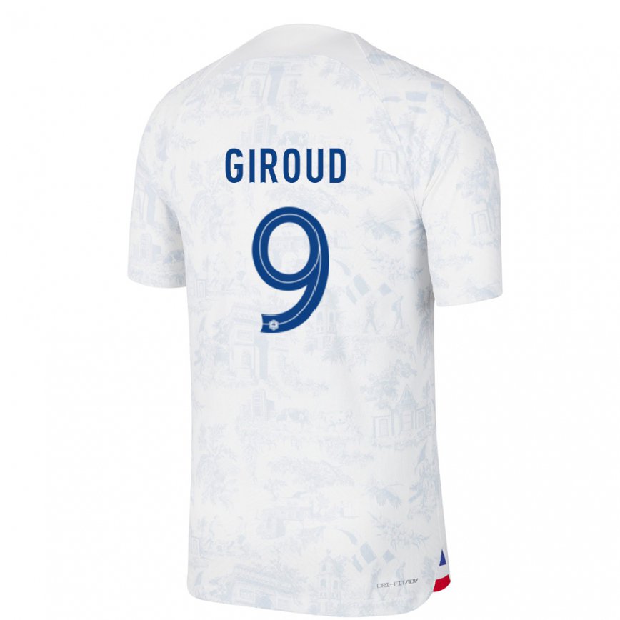Niño Camiseta Francia Olivier Giroud #9 Blanco Azul 2ª Equipación 22-24 México