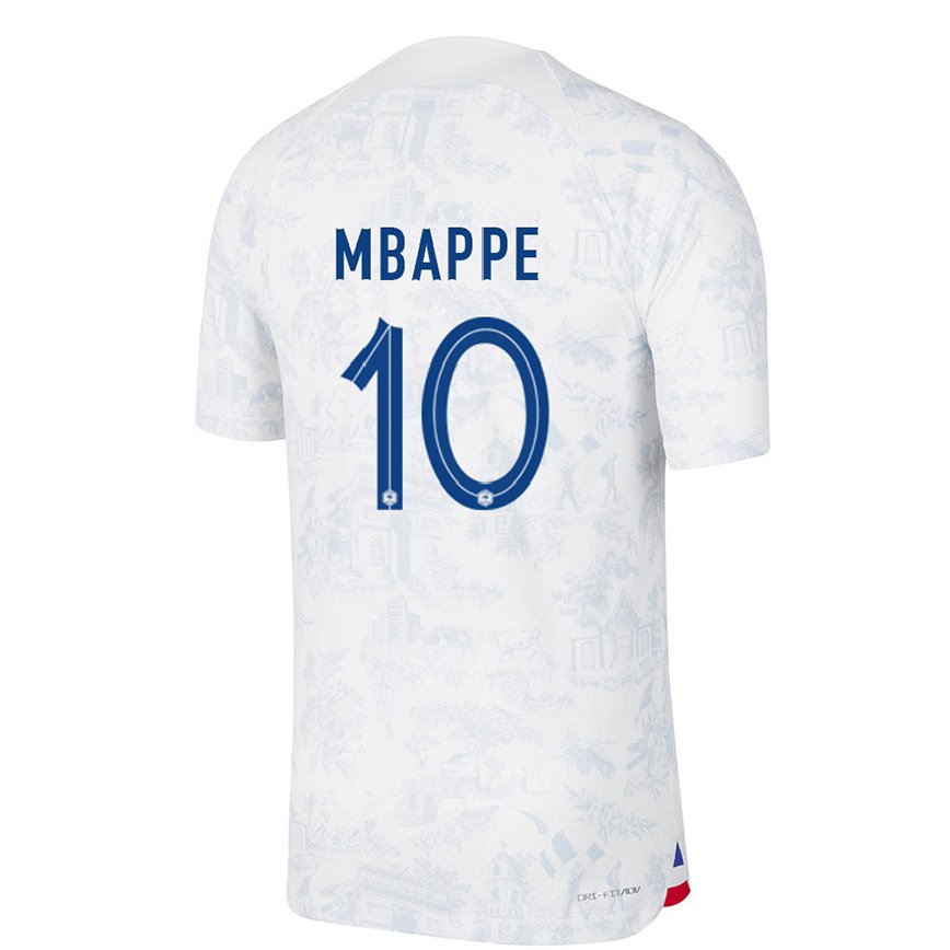Niño Camiseta Francia Kylian Mbappe #10 Blanco Azul 2ª Equipación 22-24 México