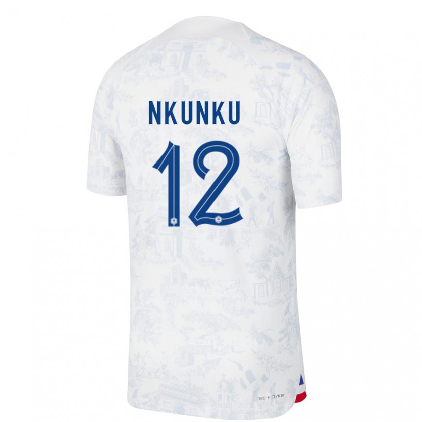 Niño Camiseta Francia Christopher Nkunku #12 Blanco Azul 2ª Equipación 22-24 México