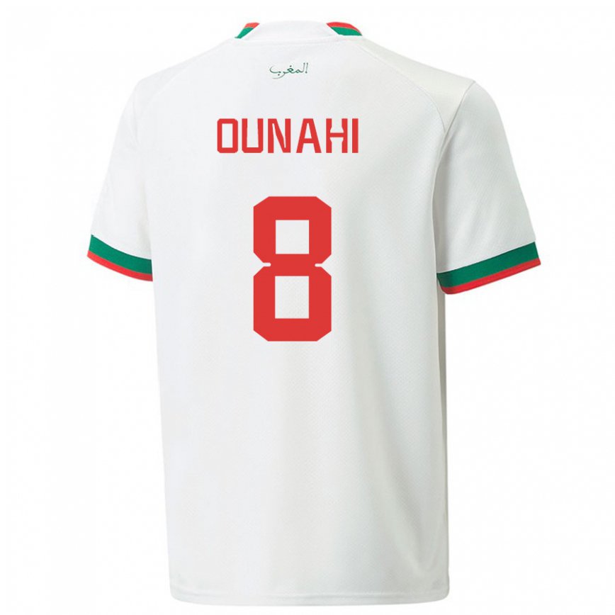 Niño Camiseta Marruecos Azzeddine Ounahi #8 Blanco 2ª Equipación 22-24 México