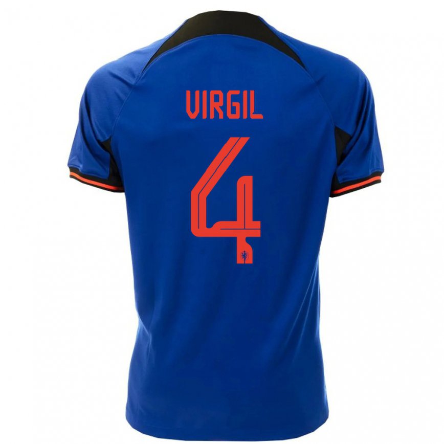 Niño Camiseta Países Bajos Virgil Van Dijk #4 Azul Real 2ª Equipación 22-24 México