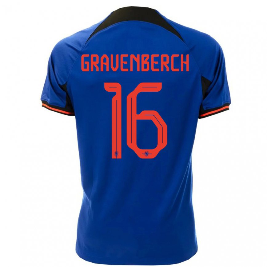 Niño Camiseta Países Bajos Ryan Gravenberch #16 Azul Real 2ª Equipación 22-24 México