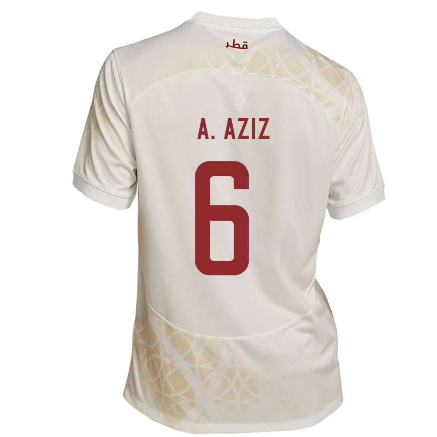 Niño Camiseta Catar Abdulaziz Hatem #6 Beis Dorado 2ª Equipación 22-24 México