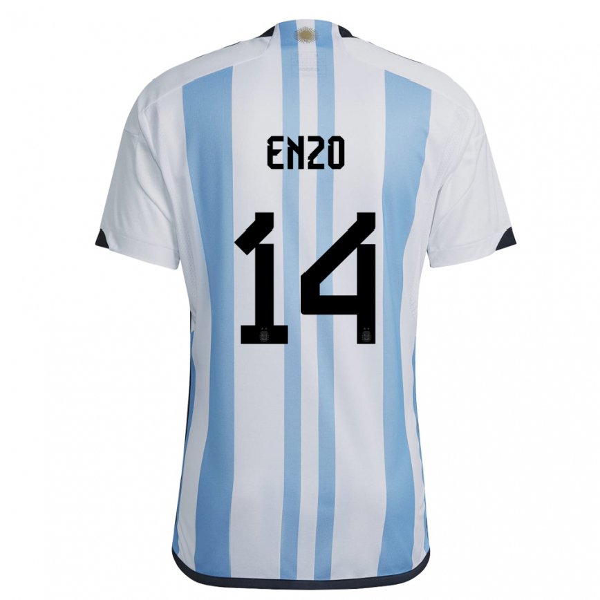 Hombre Camiseta Argentina Enzo Fernandez #14 Blanco Cielo Azul 1ª Equipación 22-24 México