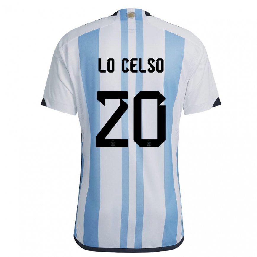 Hombre Camiseta Argentina Giovani Lo Celso #20 Blanco Cielo Azul 1ª Equipación 22-24 México