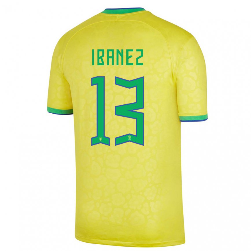 Hombre Camiseta Brasil Roger Ibanez #13 Amarillo 1ª Equipación 22-24 México