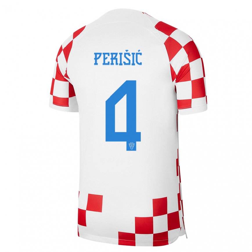 Hombre Camiseta Croacia Ivan Perisic #4 Rojo Blanco 1ª Equipación 22-24 México
