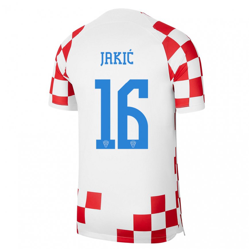 Hombre Camiseta Croacia Kristijan Jakic #16 Rojo Blanco 1ª Equipación 22-24 México