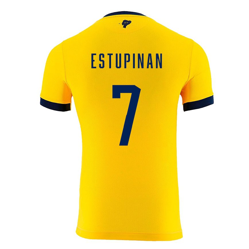 Hombre Camiseta Ecuador Pervis Estupinan #7 Amarillo 1ª Equipación 22-24 México