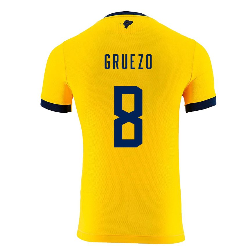 Hombre Camiseta Ecuador Carlos Gruezo #8 Amarillo 1ª Equipación 22-24 México