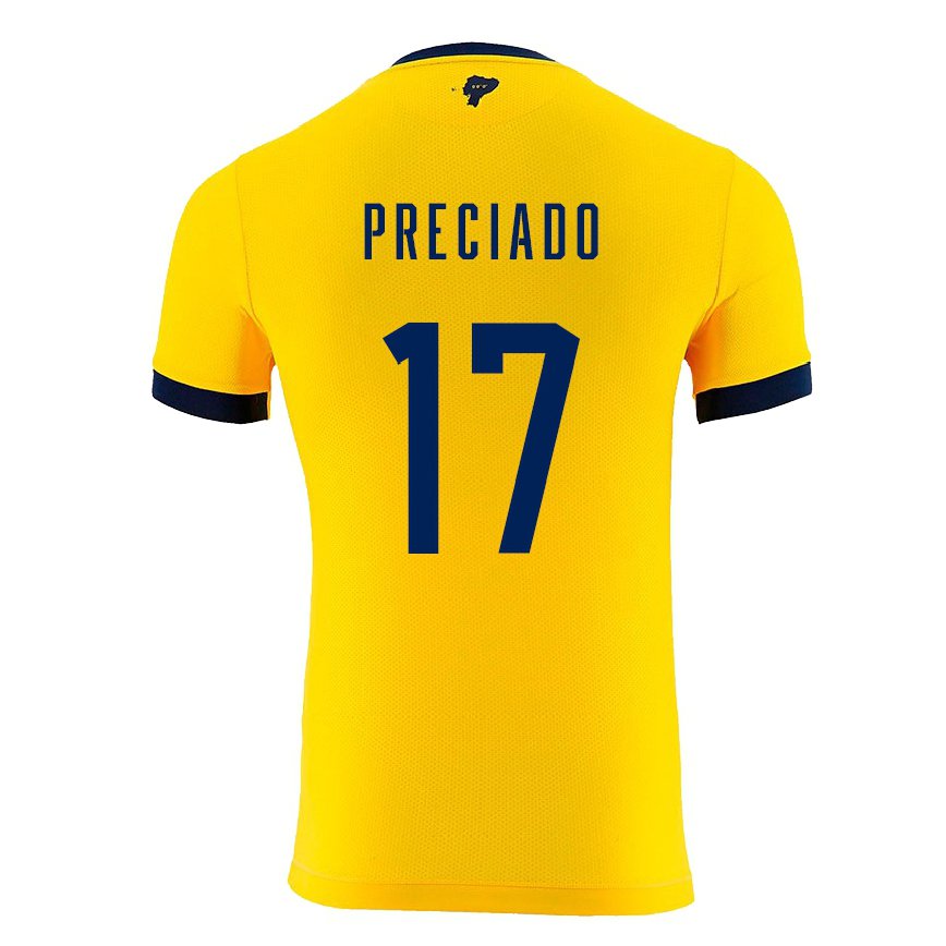 Hombre Camiseta Ecuador Angelo Preciado #17 Amarillo 1ª Equipación 22-24 México