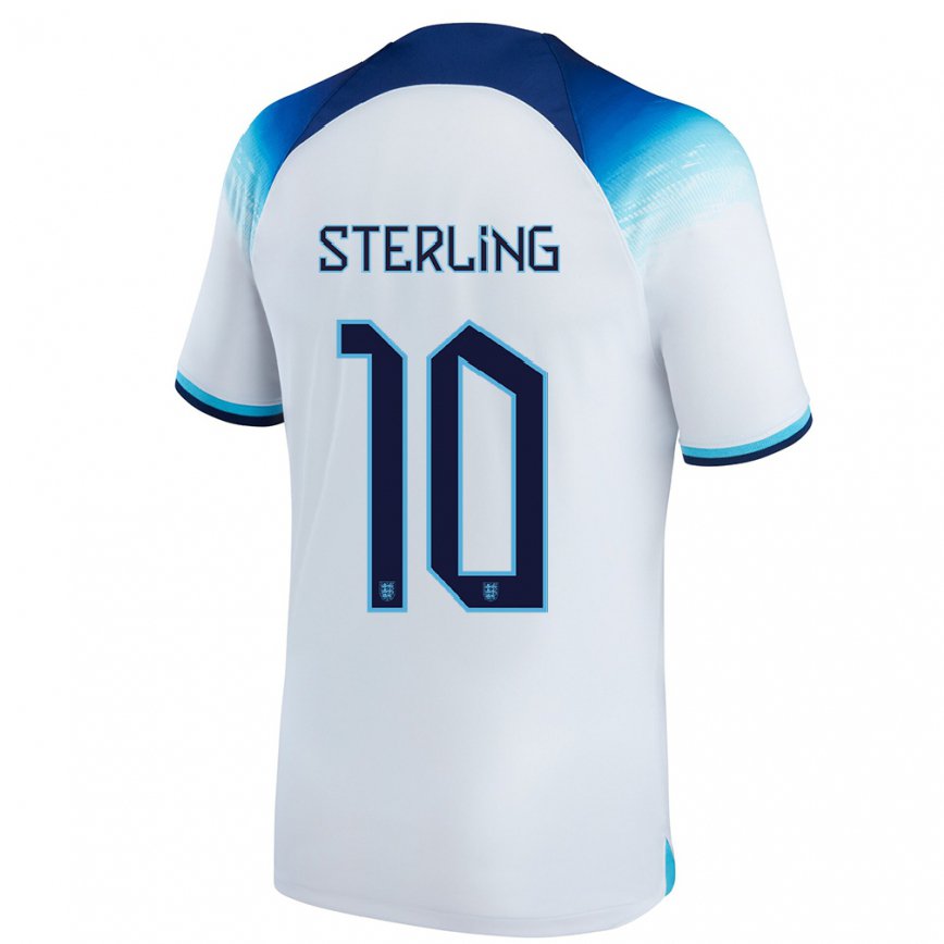 Hombre Camiseta Inglaterra Raheem Sterling #10 Blanco Azul 1ª Equipación 22-24 México