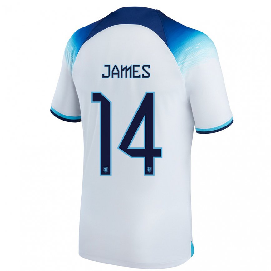 Hombre Camiseta Inglaterra Reece James #14 Blanco Azul 1ª Equipación 22-24 México