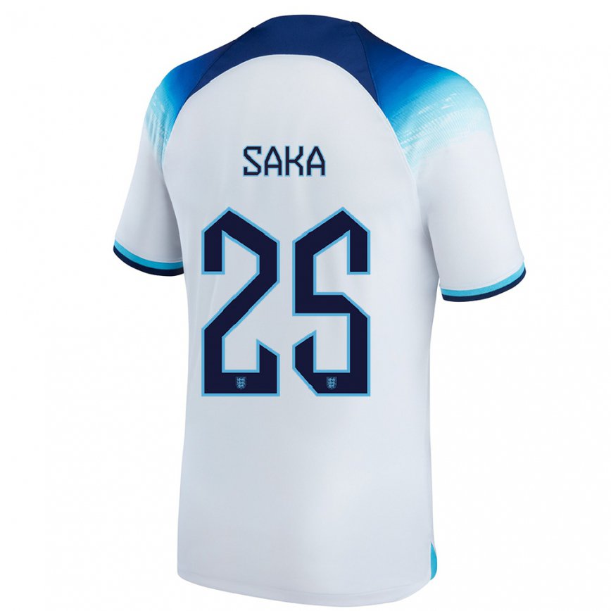 Hombre Camiseta Inglaterra Bukayo Saka #25 Blanco Azul 1ª Equipación 22-24 México