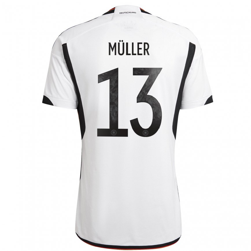 Hombre Camiseta Alemania Thomas Muller #13 Blanco Negro 1ª Equipación 22-24 México