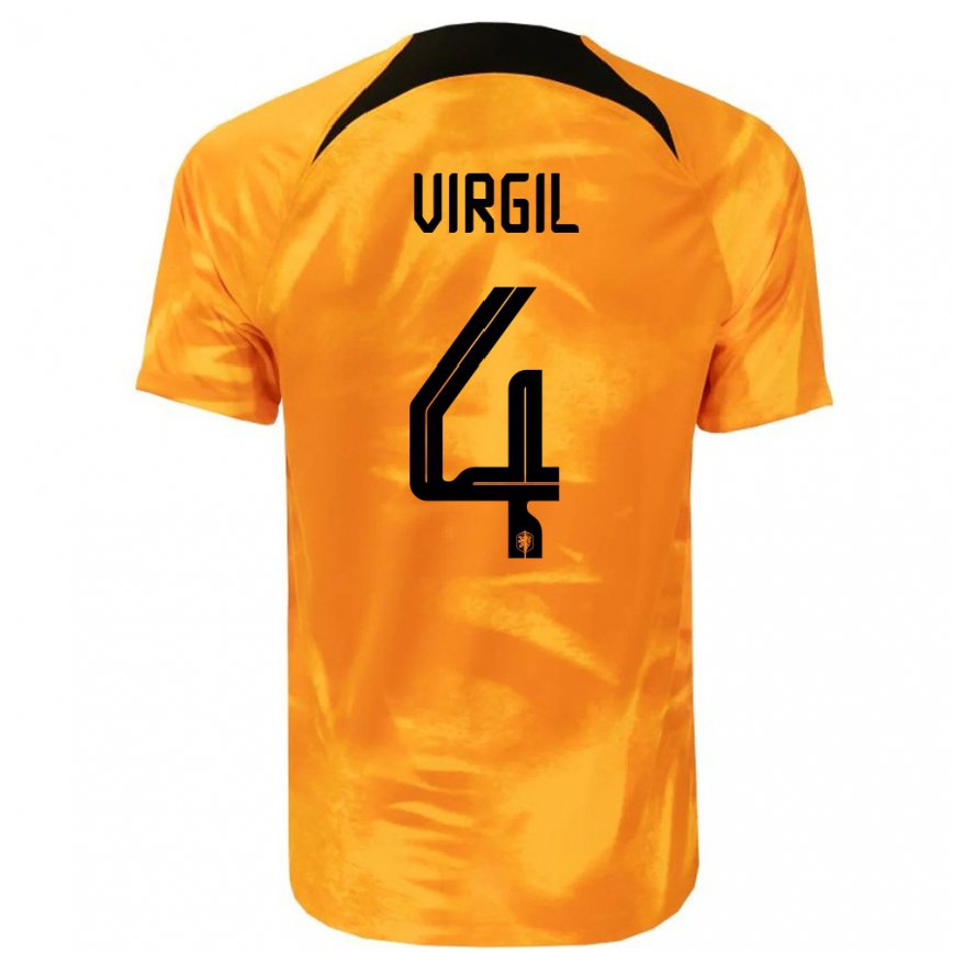 Hombre Camiseta Países Bajos Virgil Van Dijk #4 Naranja Láser 1ª Equipación 22-24 México