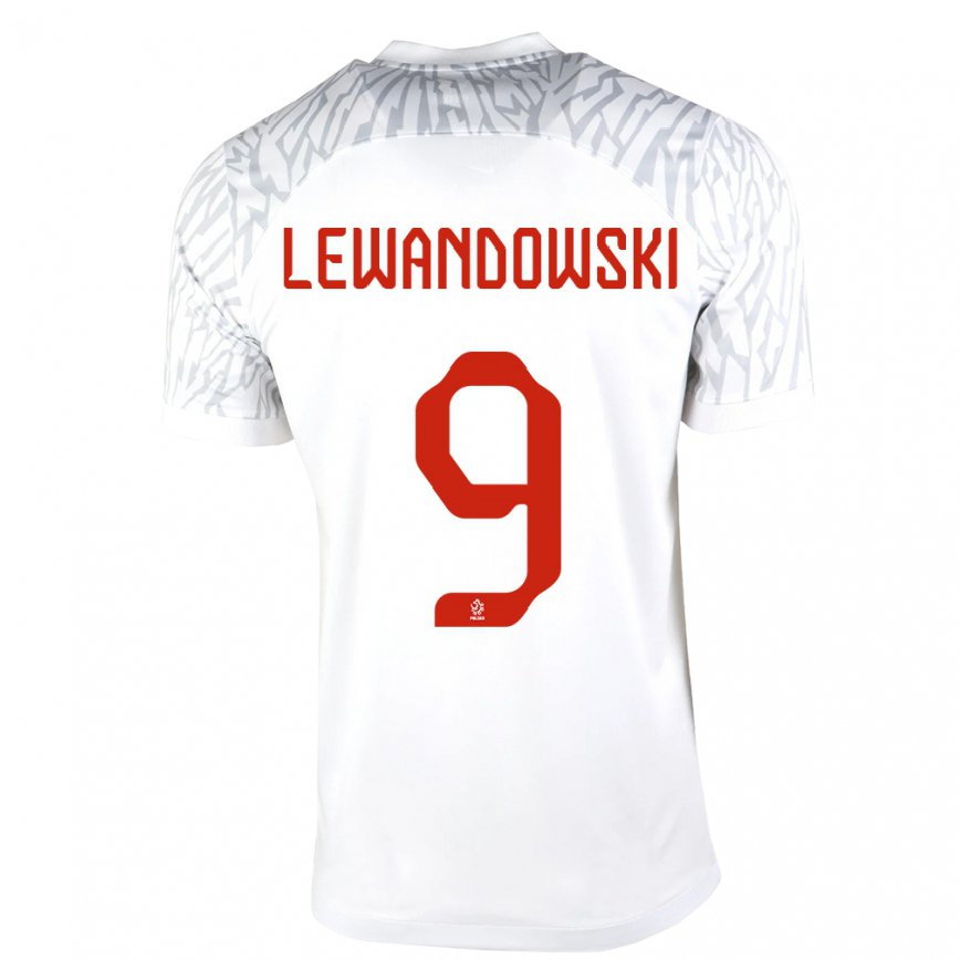 Hombre Camiseta Polonia Robert Lewandowski #9 Blanco 1ª Equipación 22-24 México