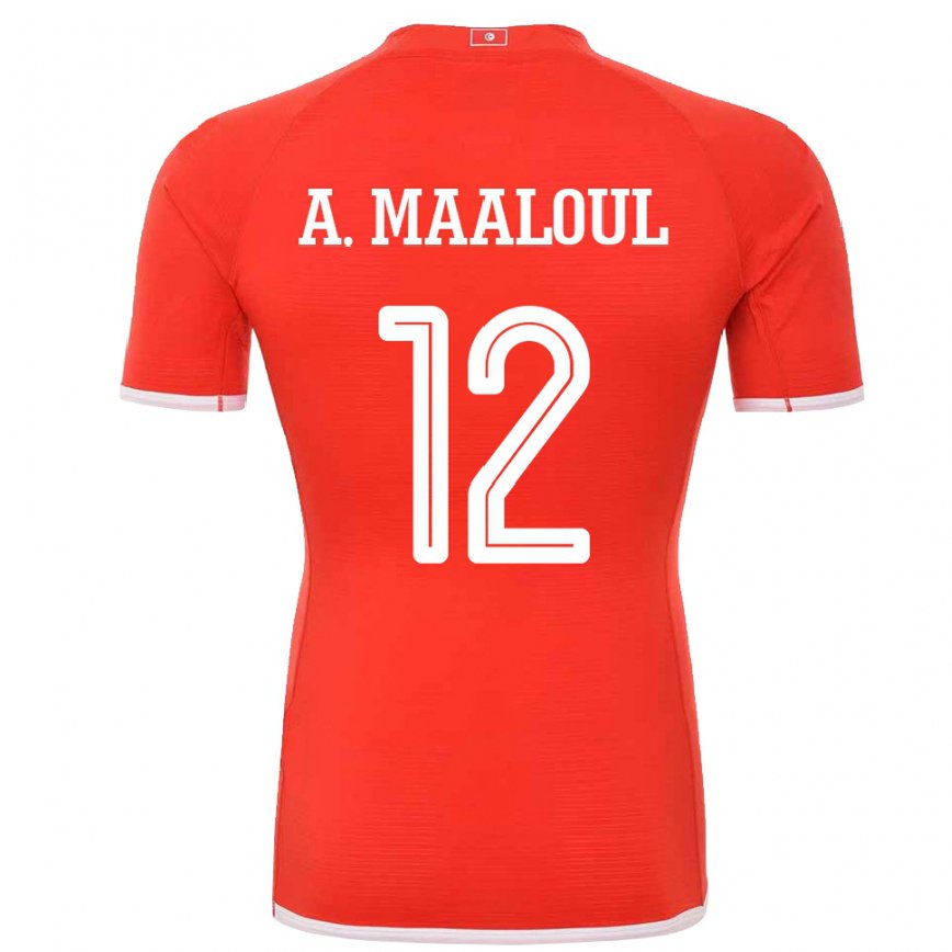 Hombre Camiseta Túnez Ali Maaloul #12 Rojo 1ª Equipación 22-24 México