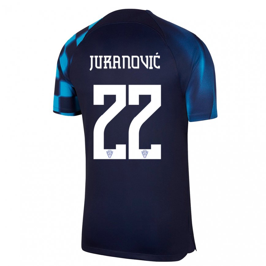 Hombre Camiseta Croacia Josip Juranovic #22 Azul Oscuro 2ª Equipación 22-24 México