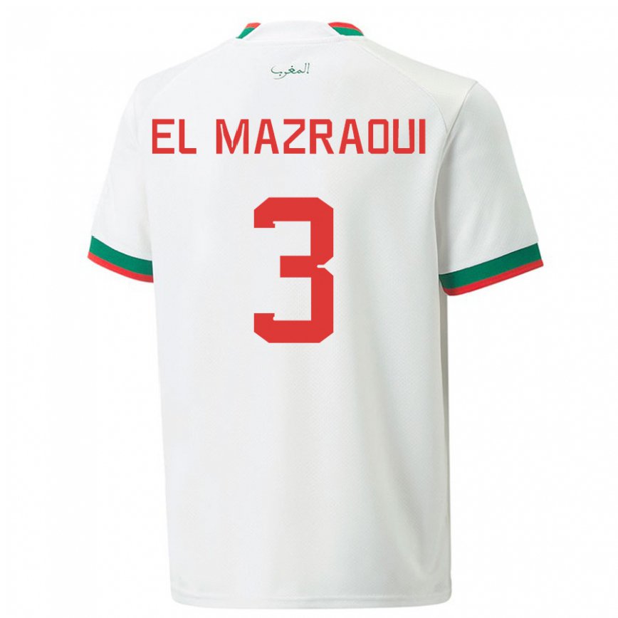 Hombre Camiseta Marruecos Noussair El Mazraoui #3 Blanco 2ª Equipación 22-24 México