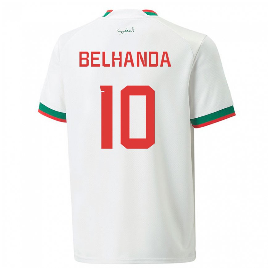 Hombre Camiseta Marruecos Youness Belhanda #10 Blanco 2ª Equipación 22-24 México
