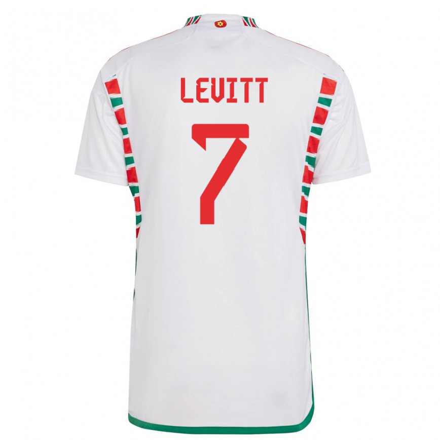 Hombre Camiseta Gales Dylan Levitt #7 Blanco 2ª Equipación 22-24 México
