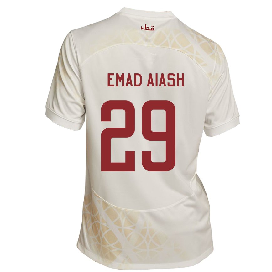 Hombre Camiseta Catar Mohamed Emad Aiash #29 Beis Dorado 2ª Equipación 22-24 México