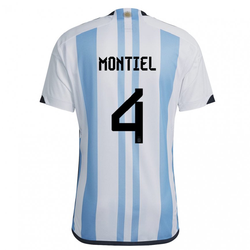 Mujer Camiseta Argentina Gonzalo Montiel #4 Blanco Cielo Azul 1ª Equipación 22-24 México
