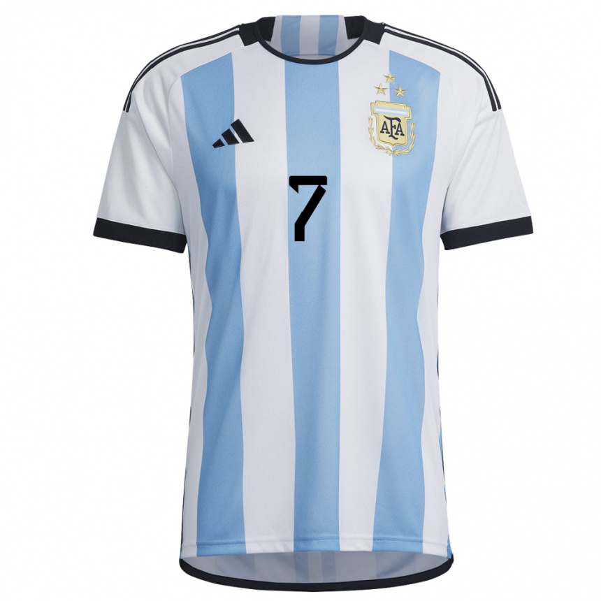 Mujer Camiseta Argentina Rodrigo De Paul #7 Blanco Cielo Azul 1ª Equipación 22-24 México