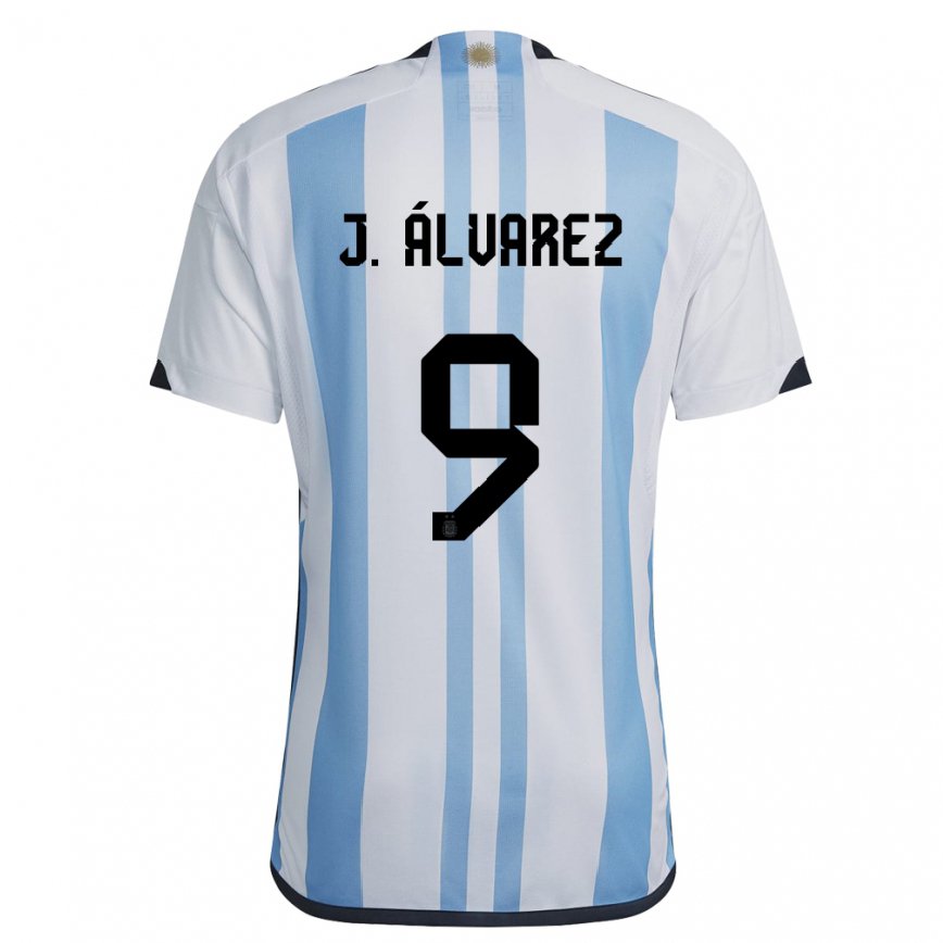 Mujer Camiseta Argentina Julian Alvarez #9 Blanco Cielo Azul 1ª Equipación 22-24 México