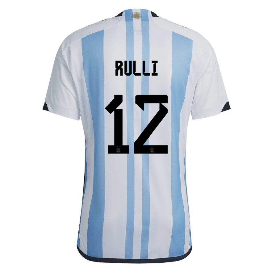 Mujer Camiseta Argentina Geronimo Rulli #12 Blanco Cielo Azul 1ª Equipación 22-24 México