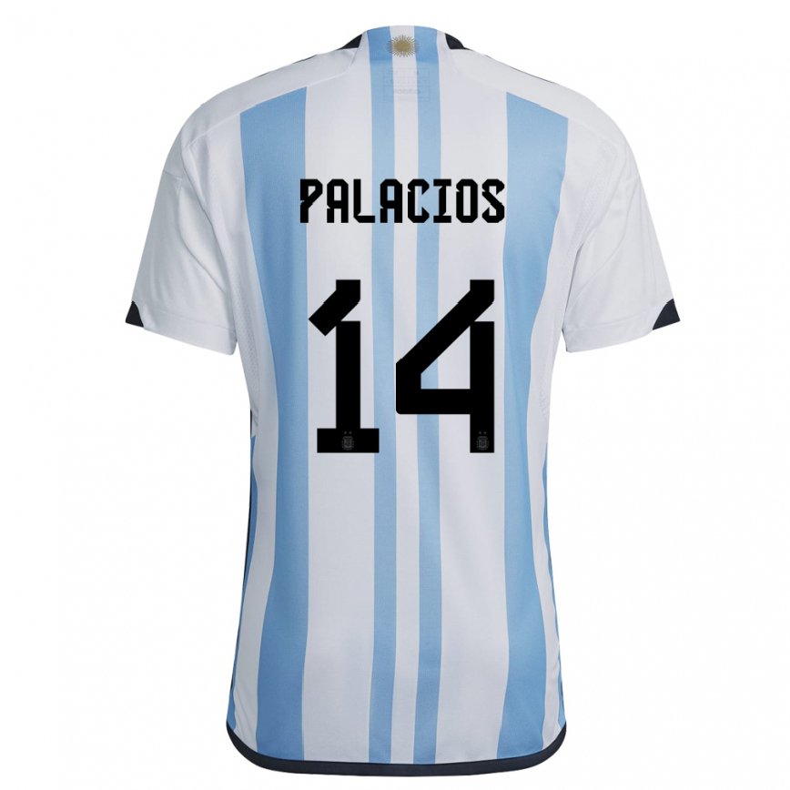 Mujer Camiseta Argentina Exequiel Palacios #14 Blanco Cielo Azul 1ª Equipación 22-24 México