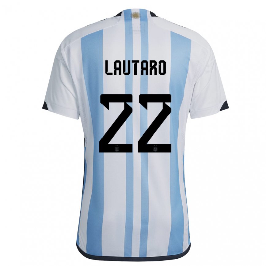 Mujer Camiseta Argentina Lautaro Martinez #22 Blanco Cielo Azul 1ª Equipación 22-24 México