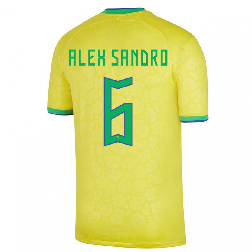 Mujer Camiseta Brasil Alex Sandro #6 Amarillo 1ª Equipación 22-24 México
