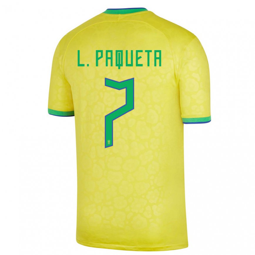 Mujer Camiseta Brasil Lucas Paqueta #7 Amarillo 1ª Equipación 22-24 México