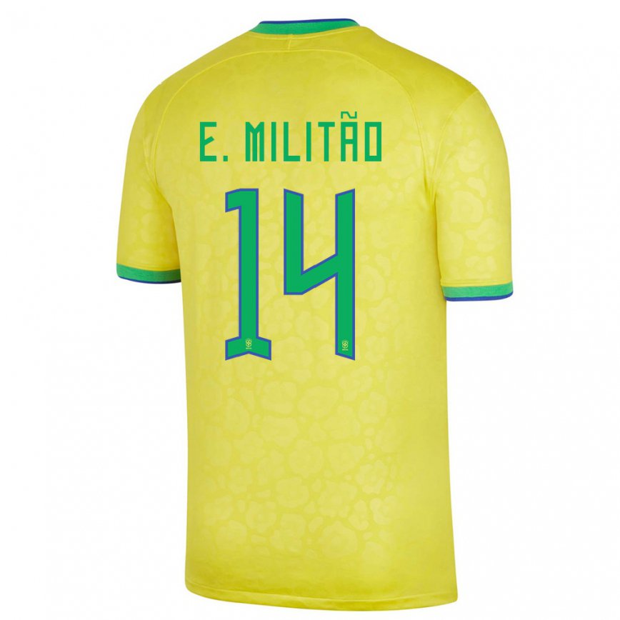 Mujer Camiseta Brasil Eder Militao #14 Amarillo 1ª Equipación 22-24 México