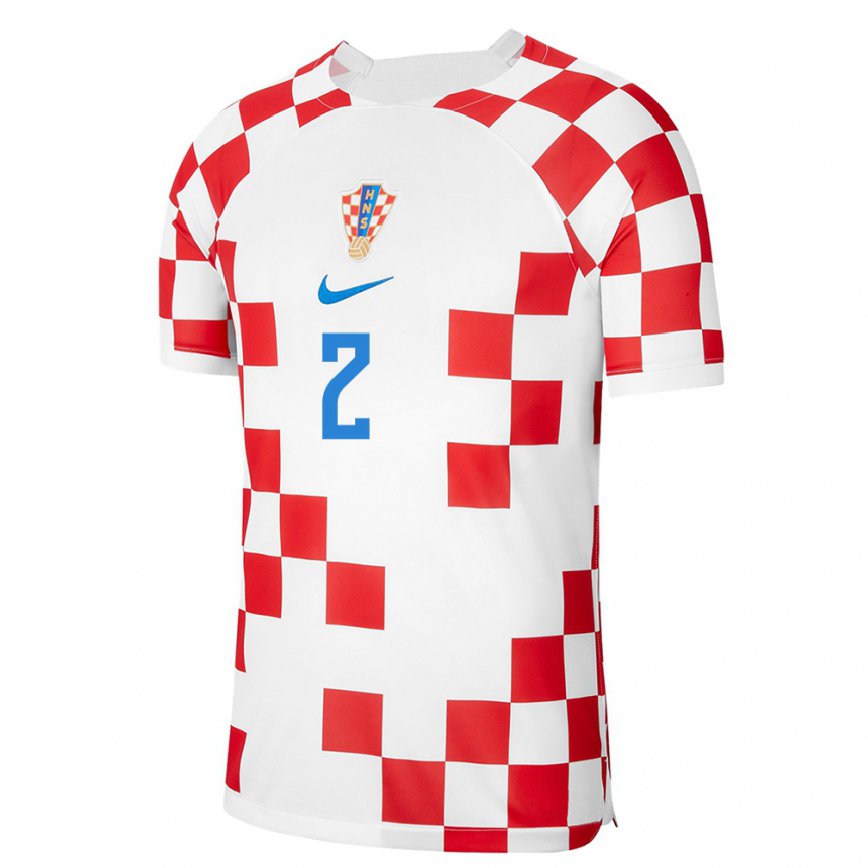 Mujer Camiseta Croacia Josip Stanisic #2 Rojo Blanco 1ª Equipación 22-24 México