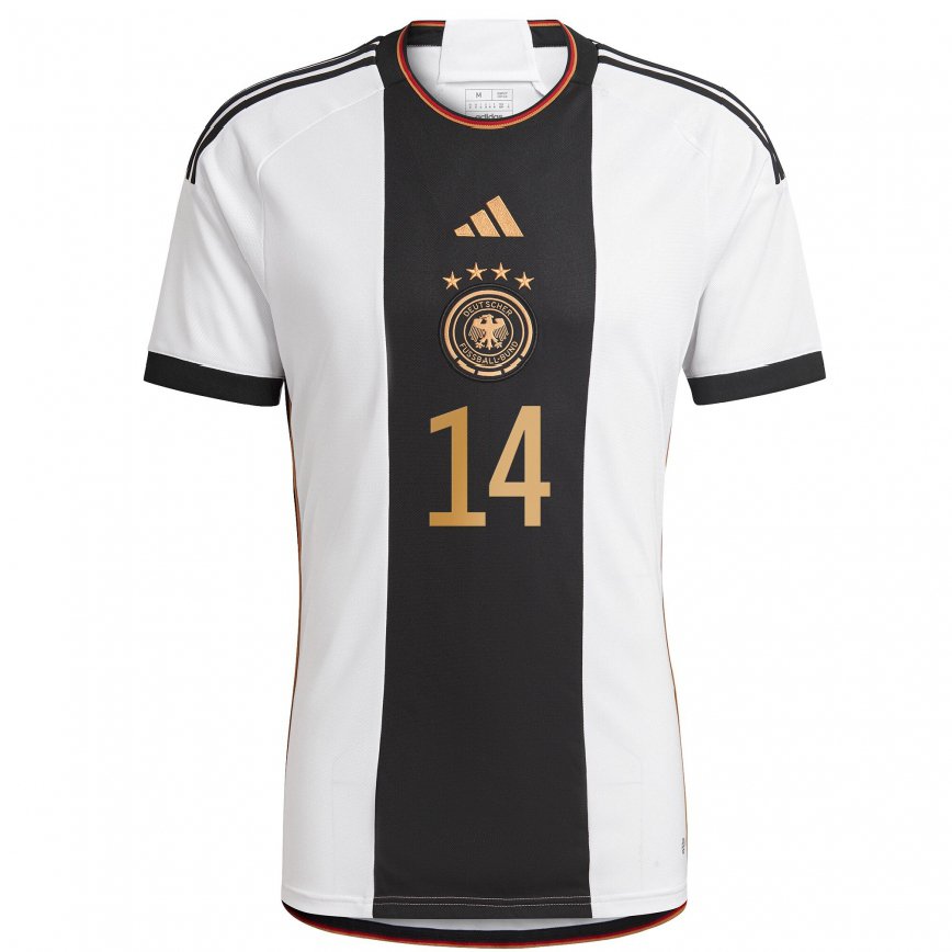 Mujer Camiseta Alemania Jamal Musiala #14 Blanco Negro 1ª Equipación 22-24 México
