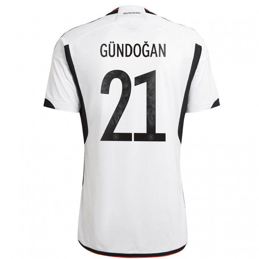 Mujer Camiseta Alemania Ilkay Gundogan #21 Blanco Negro 1ª Equipación 22-24 México